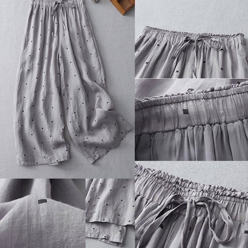 Buddha Stones Sommer-Hose aus lässigem Baumwollleinen mit weitem Bein und Taschen