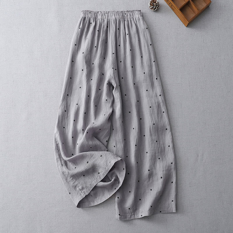 Buddha Stones Sommer-Hose aus lässigem Baumwollleinen mit weitem Bein und Taschen