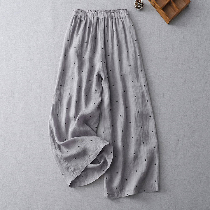 Buddha Stones Sommer-Hose aus lässigem Baumwollleinen mit weitem Bein und Taschen