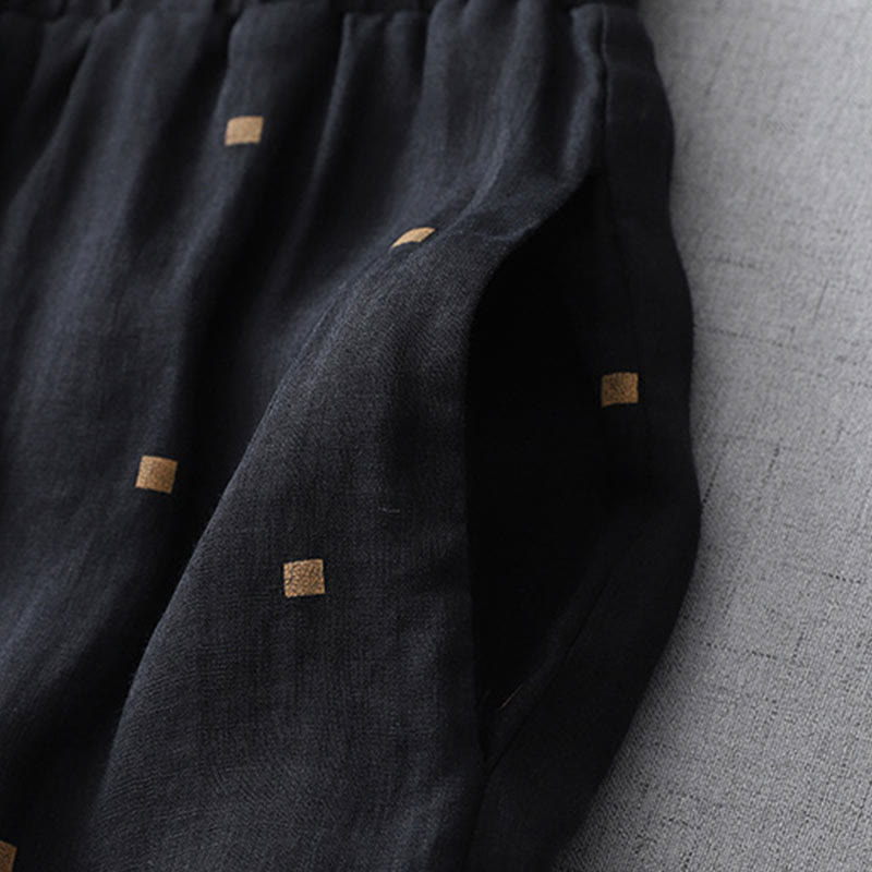 Buddha Stones Sommer-Hose aus lässigem Baumwollleinen mit weitem Bein und Taschen