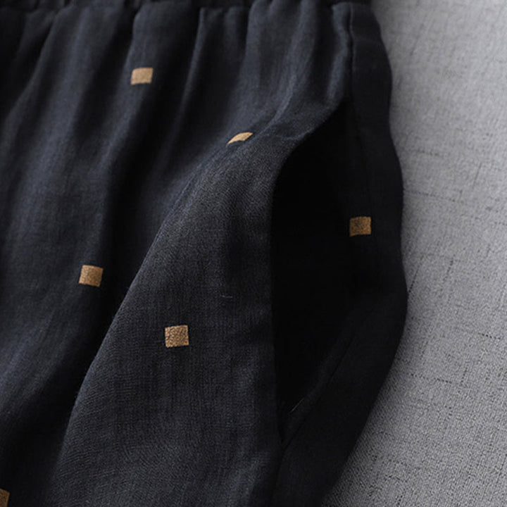 Buddha Stones Sommer-Hose aus lässigem Baumwollleinen mit weitem Bein und Taschen