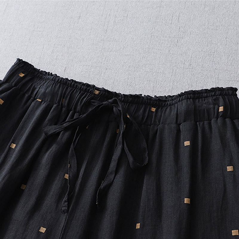 Buddha Stones Sommer-Hose aus lässigem Baumwollleinen mit weitem Bein und Taschen