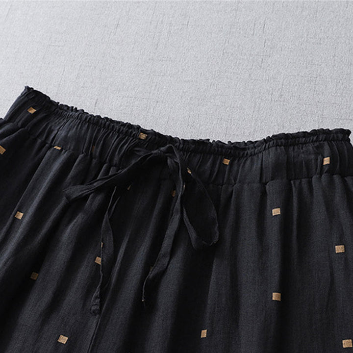 Buddha Stones Sommer-Hose aus lässigem Baumwollleinen mit weitem Bein und Taschen