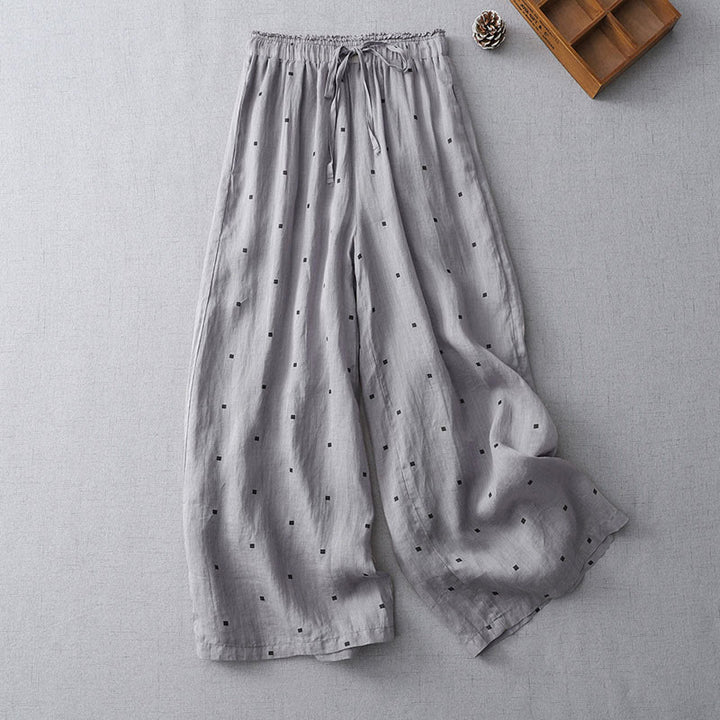 Buddha Stones Sommer-Hose aus lässigem Baumwollleinen mit weitem Bein und Taschen