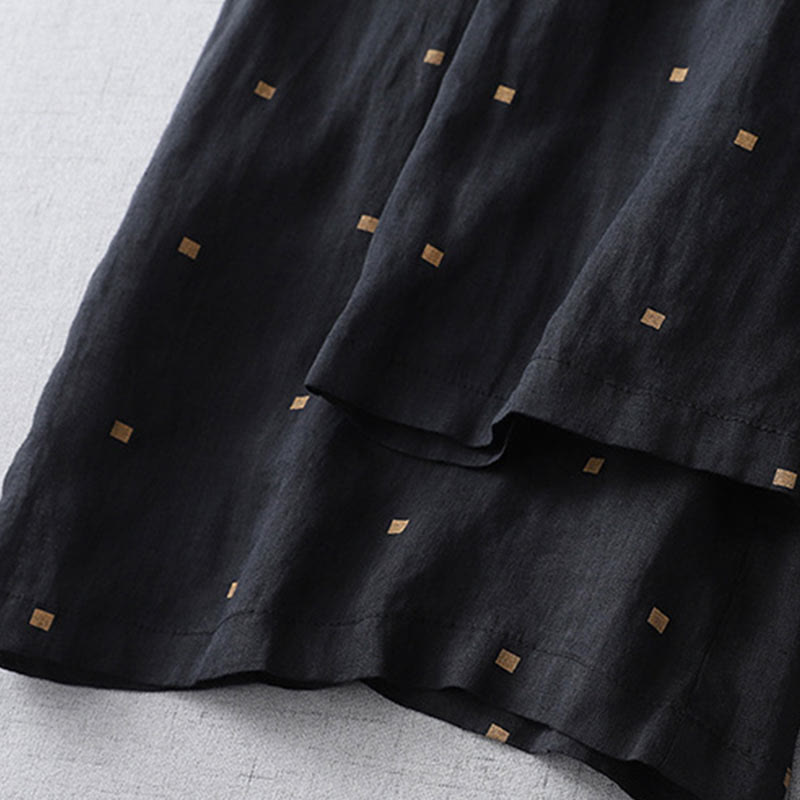 Buddha Stones Sommer-Hose aus lässigem Baumwollleinen mit weitem Bein und Taschen