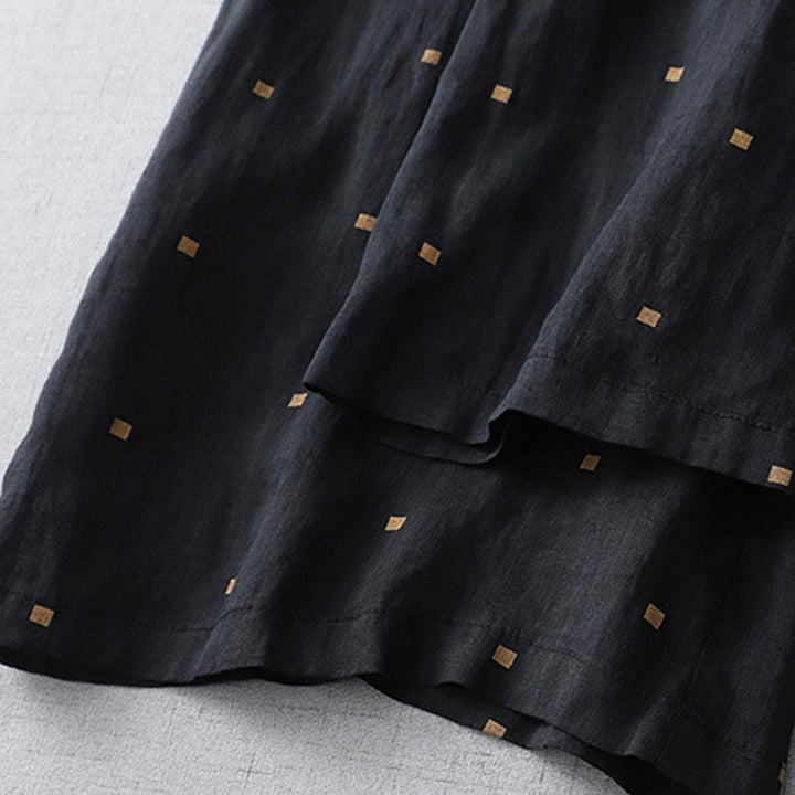 Buddha Stones Sommer-Hose aus lässigem Baumwollleinen mit weitem Bein und Taschen