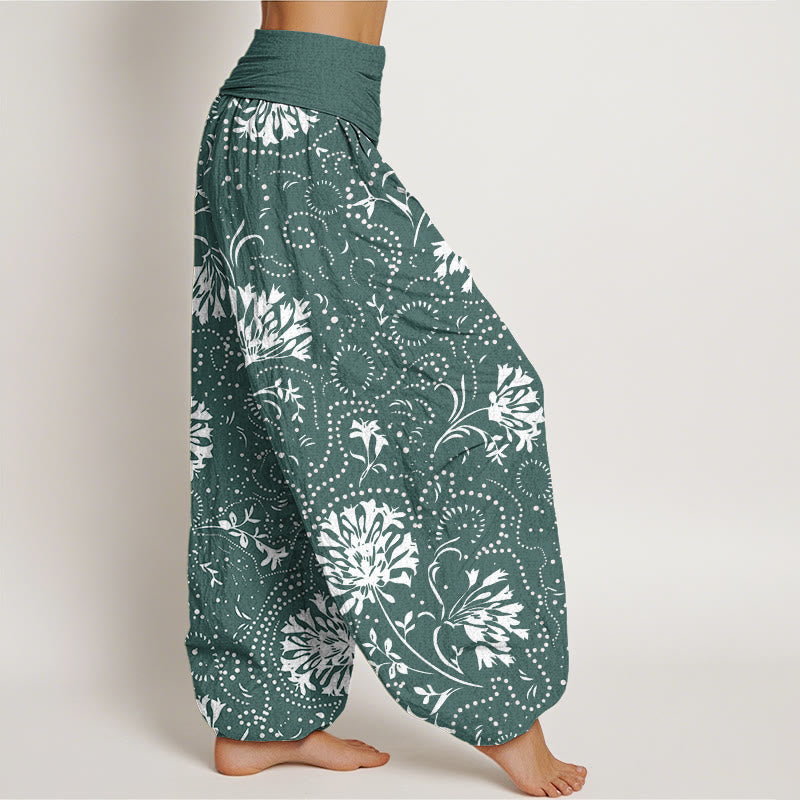 Buddha Stones Lässige Haremshose mit Blumenmuster und elastischer Taille für Damen - image 2