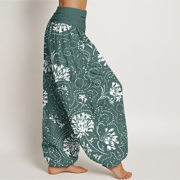 Buddha Stones Lässige Haremshose mit Blumenmuster und elastischer Taille für Damen - image 2