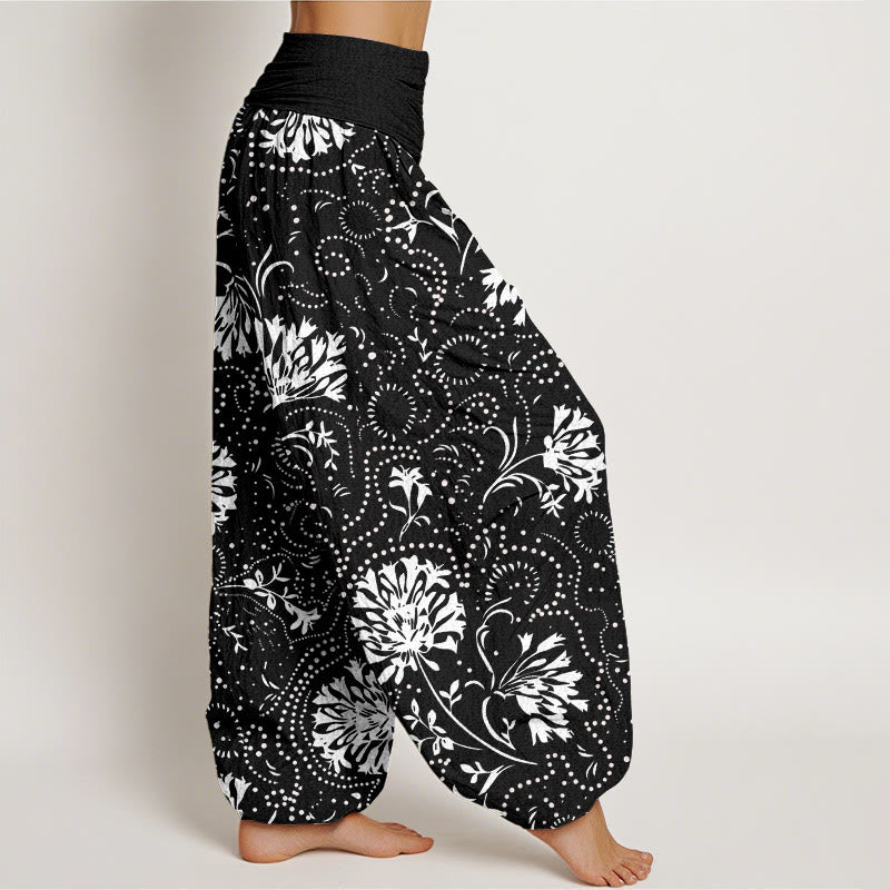 Buddha Stones Lässige Haremshose mit Blumenmuster und elastischer Taille für Damen - image 6