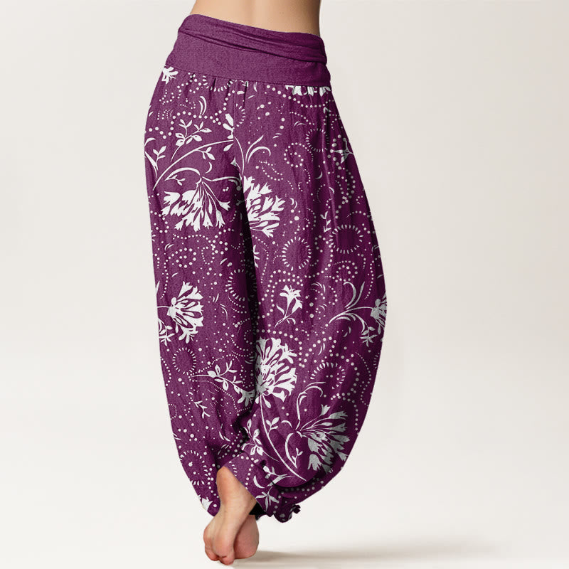 Buddha Stones Lässige Haremshose mit Blumenmuster und elastischer Taille für Damen - image 10