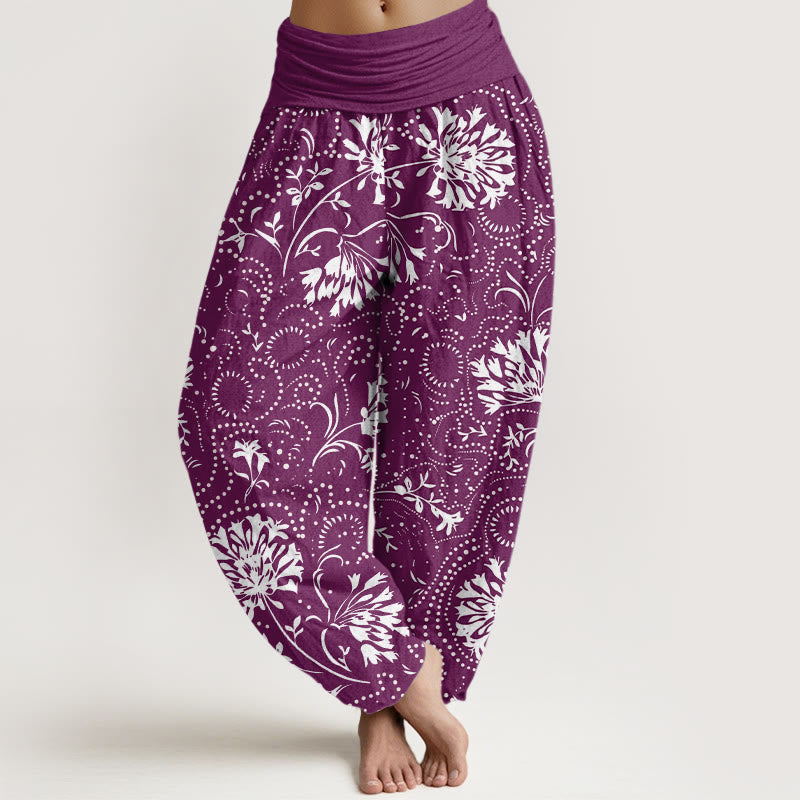 Buddha Stones Lässige Haremshose mit Blumenmuster und elastischer Taille für Damen - Lila - US22， UK/AU26，EU54 (6XL) - image 8
