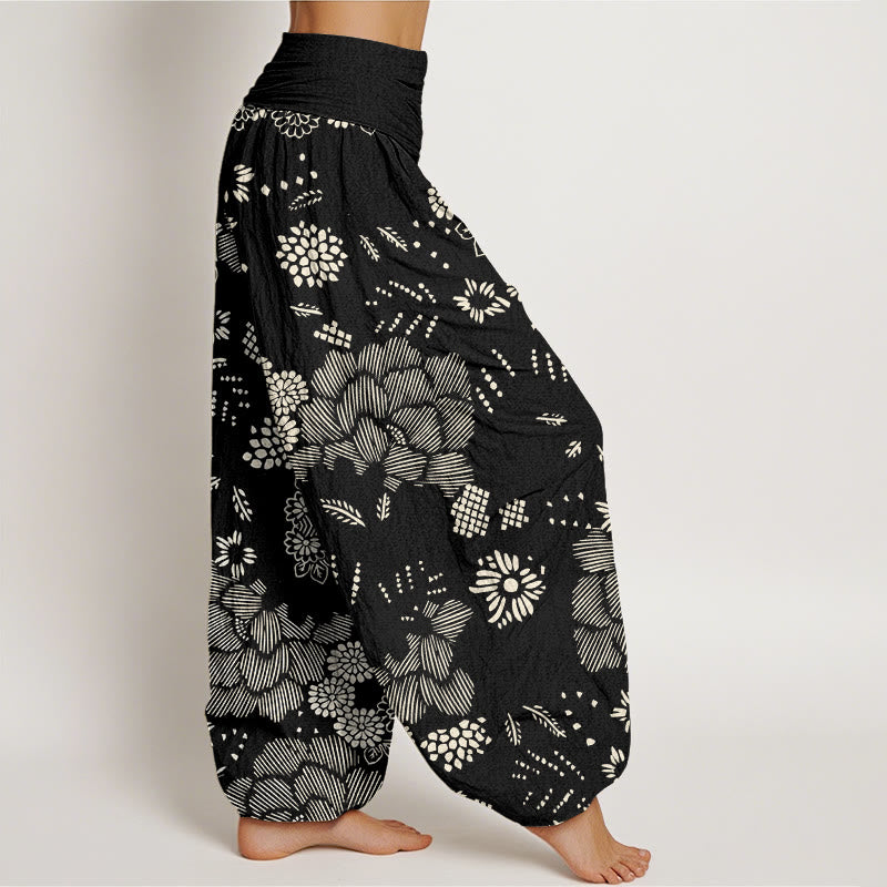 Lässige Haremshose mit Blumenmuster und Buddha Stones für Damen, elastische Taille - image 2