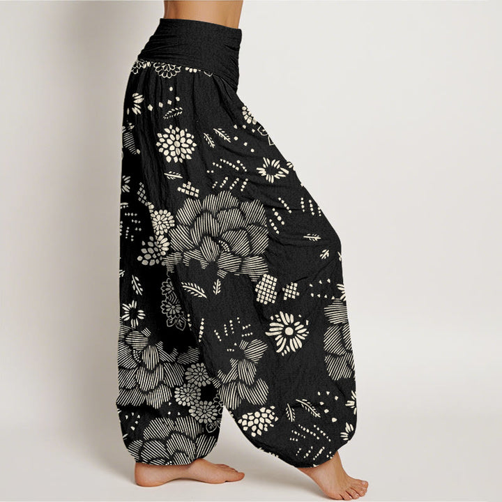 Lässige Haremshose mit Blumenmuster und Buddha Stones für Damen, elastische Taille - image 2