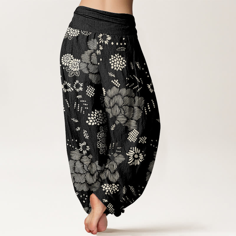Lässige Haremshose mit Blumenmuster und Buddha Stones für Damen, elastische Taille - image 3