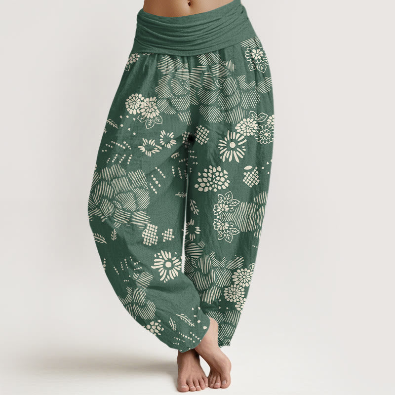 Lässige Haremshose mit Blumenmuster und Buddha Stones für Damen, elastische Taille - MittelMeergrün - US22， UK/AU26，EU54 (6XL) - image 5