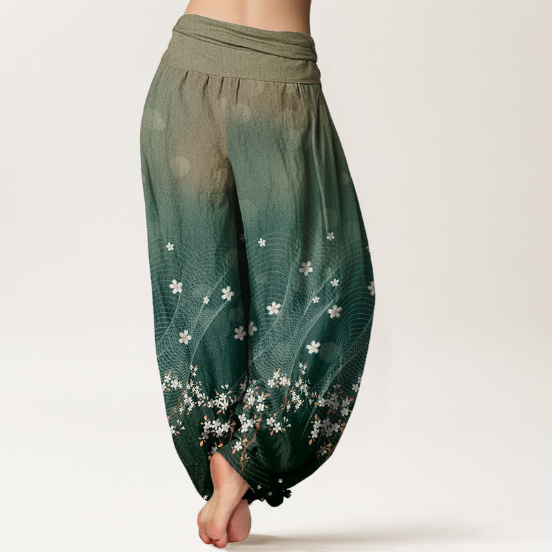Lässige Haremshose mit Blumenmuster und gewellten Linien, kreisförmigen Lichtpunkten und Buddha Stones, elastischer Taille für Damen - image 3