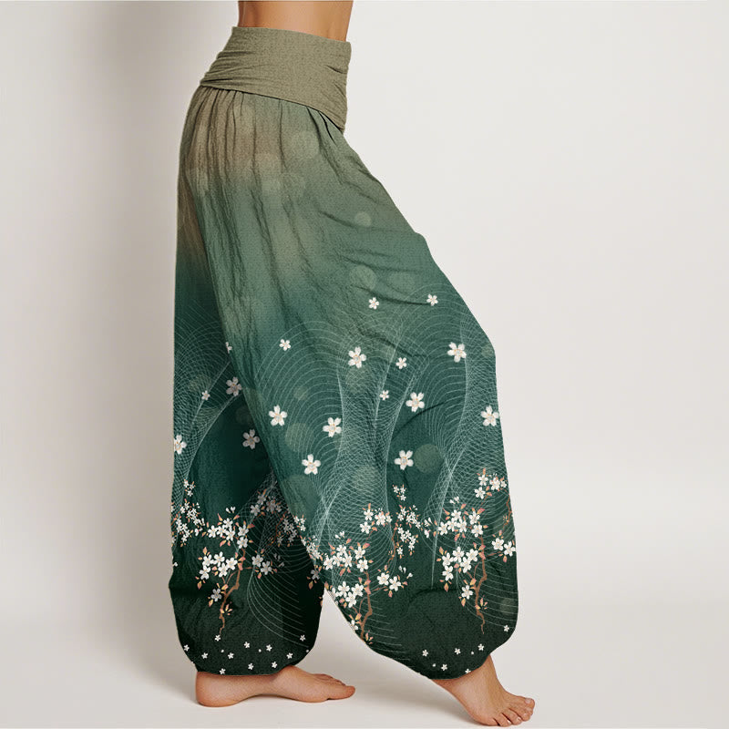 Lässige Haremshose mit Blumenmuster und gewellten Linien, kreisförmigen Lichtpunkten und Buddha Stones, elastischer Taille für Damen - image 2
