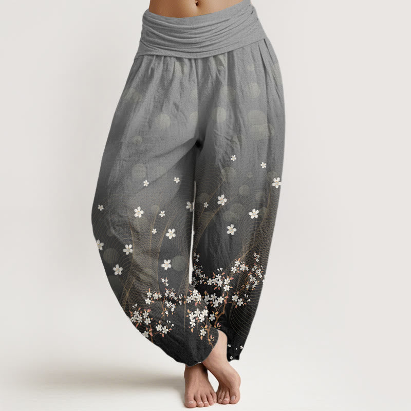 Lässige Haremshose mit Blumenmuster und gewellten Linien, kreisförmigen Lichtpunkten und Buddha Stones, elastischer Taille für Damen - Schiefergrau - US22， UK/AU26，EU54 (6XL) - image 5