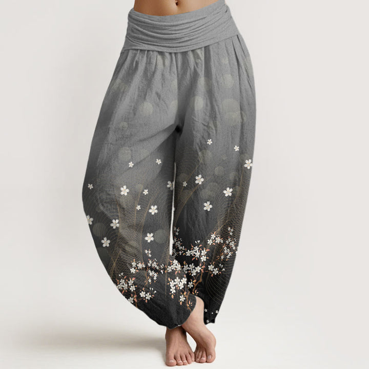 Lässige Haremshose mit Blumenmuster und gewellten Linien, kreisförmigen Lichtpunkten und Buddha Stones, elastischer Taille für Damen - Schiefergrau - US22， UK/AU26，EU54 (6XL) - image 5