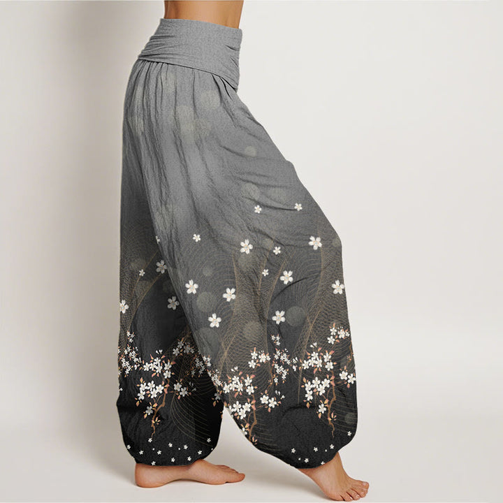 Lässige Haremshose mit Blumenmuster und gewellten Linien, kreisförmigen Lichtpunkten und Buddha Stones, elastischer Taille für Damen - image 6
