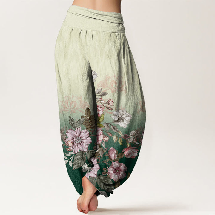 Buddha Stones Lässige Haremshose mit Farbverlauf, Blütenblättern und Blättern, elastischer Taille für Damen - image 3