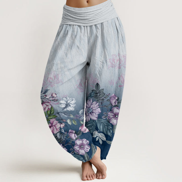 Buddha Stones Lässige Haremshose mit Farbverlauf, Blütenblättern und Blättern, elastischer Taille für Damen - HellHimmelBlau - US22， UK/AU26，EU54 (6XL) - image 5