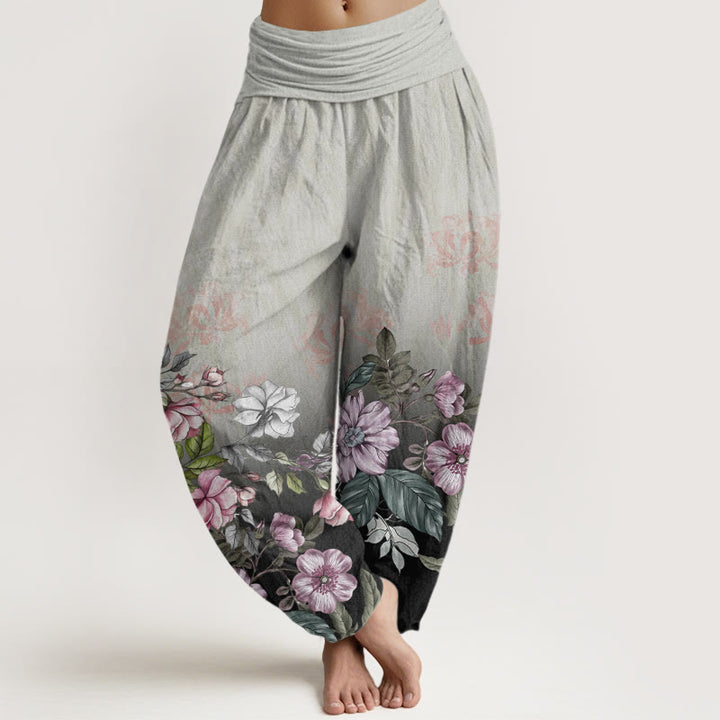 Buddha Stones Lässige Haremshose mit Farbverlauf, Blütenblättern und Blättern, elastischer Taille für Damen - Dunkelgrau - US22， UK/AU26，EU54 (6XL) - image 8
