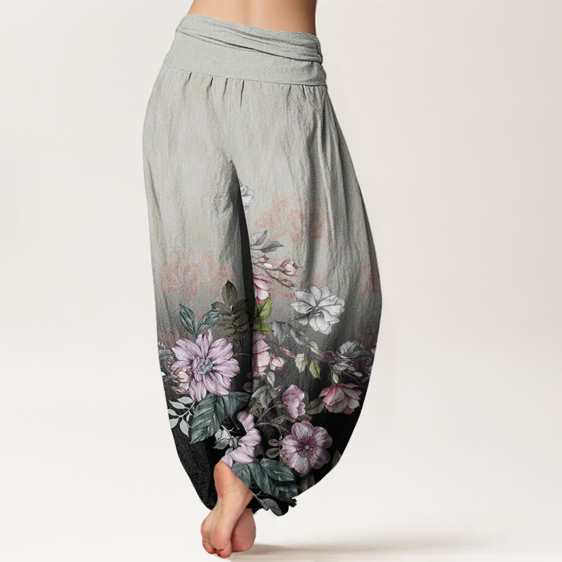Buddha Stones Lässige Haremshose mit Farbverlauf, Blütenblättern und Blättern, elastischer Taille für Damen - image 10