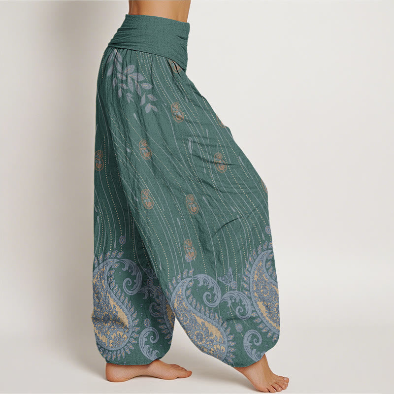 Buddha Stones Lässige Haremshose mit Paisley-Muster, Pflanzenblättern, Wellenlinienmuster, elastischer Bund für Damen - image 6