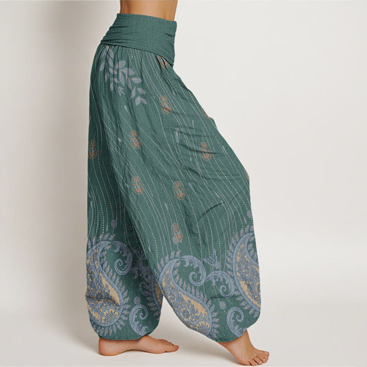 Buddha Stones Lässige Haremshose mit Paisley-Muster, Pflanzenblättern, Wellenlinienmuster, elastischer Bund für Damen - image 6