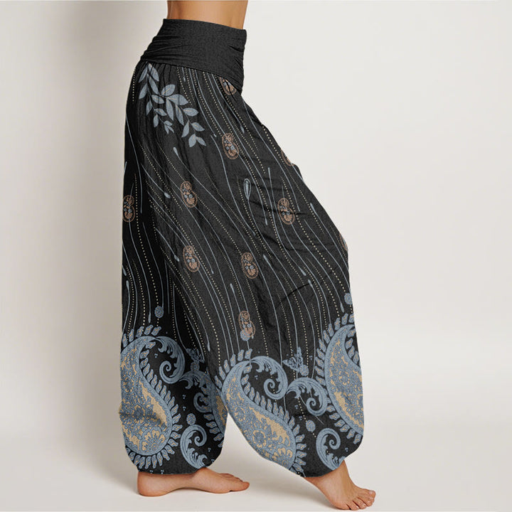 Buddha Stones Lässige Haremshose mit Paisley-Muster, Pflanzenblättern, Wellenlinienmuster, elastischer Bund für Damen - image 9