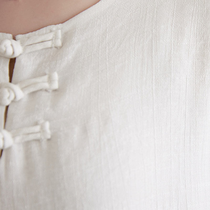 Buddha Stones 2-teiliges beiges chinesisches Froschknopf-Design, langärmeliges Hemd, Oberteil und Hose, Meditation, Zen, Tai Chi, Baumwoll-Leinen-Kleidung für Damen - image 9