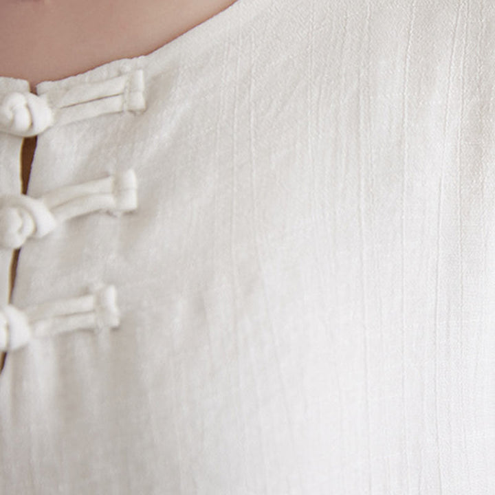 Buddha Stones 2-teiliges beiges chinesisches Froschknopf-Design, langärmeliges Hemd, Oberteil und Hose, Meditation, Zen, Tai Chi, Baumwoll-Leinen-Kleidung für Damen - image 9