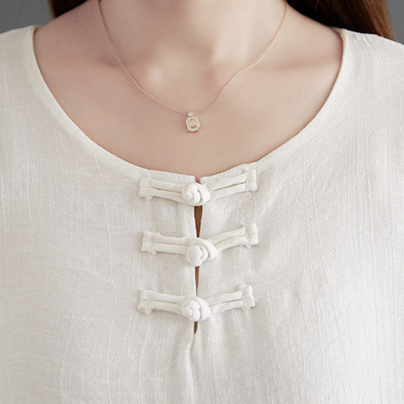 Buddha Stones 2-teiliges beiges chinesisches Froschknopf-Design, langärmeliges Hemd, Oberteil und Hose, Meditation, Zen, Tai Chi, Baumwoll-Leinen-Kleidung für Damen - image 8