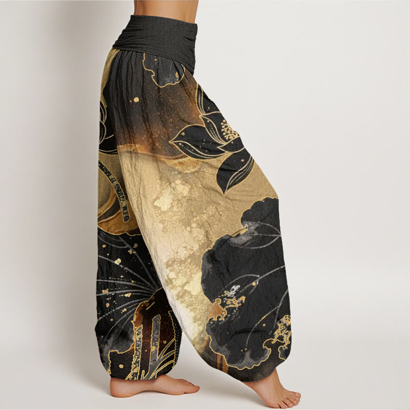 Buddha Stones Lässige Haremshose mit Lotusblütenmuster für Damen mit elastischer Taille - image 2