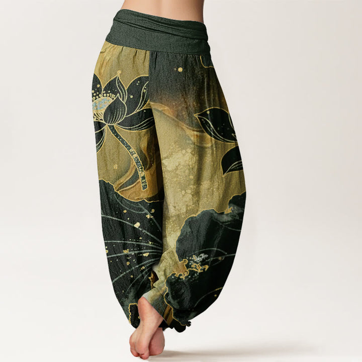 Buddha Stones Lässige Haremshose mit Lotusblütenmuster für Damen mit elastischer Taille - image 7