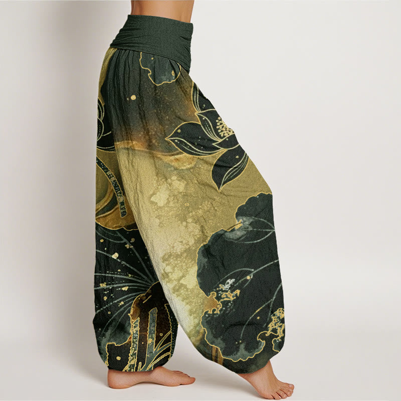 Buddha Stones Lässige Haremshose mit Lotusblütenmuster für Damen mit elastischer Taille - image 6