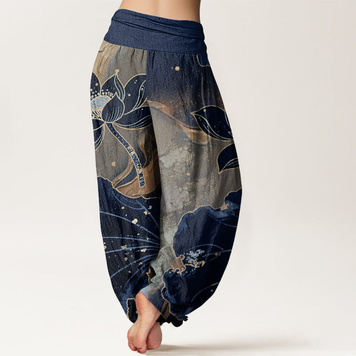 Buddha Stones Lässige Haremshose mit Lotusblütenmuster für Damen mit elastischer Taille - image 10
