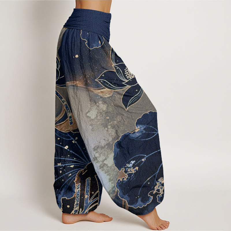 Buddha Stones Lässige Haremshose mit Lotusblütenmuster für Damen mit elastischer Taille - image 9