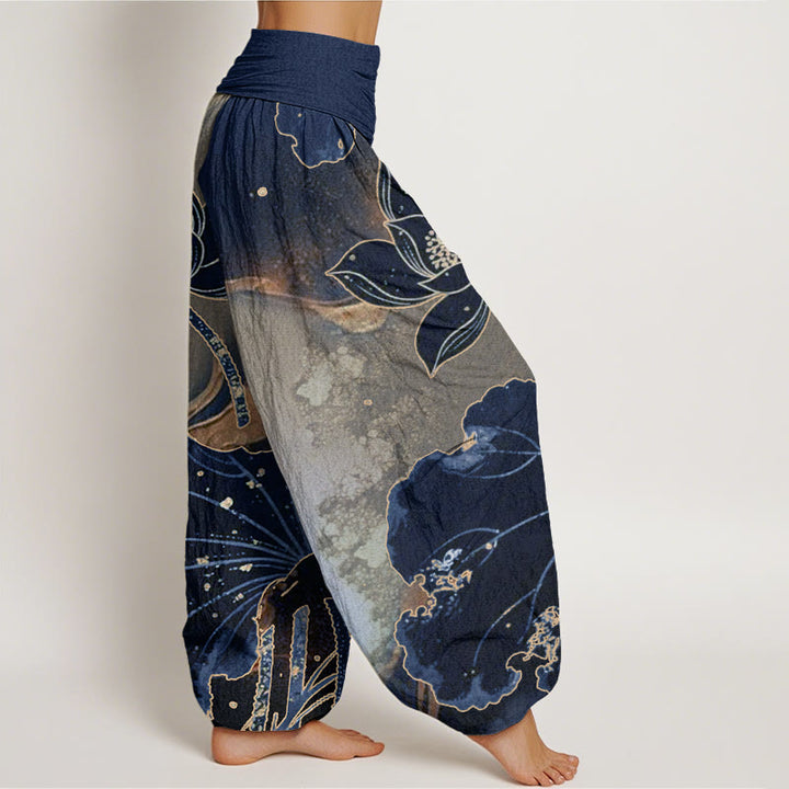 Buddha Stones Lässige Haremshose mit Lotusblütenmuster für Damen mit elastischer Taille - image 9