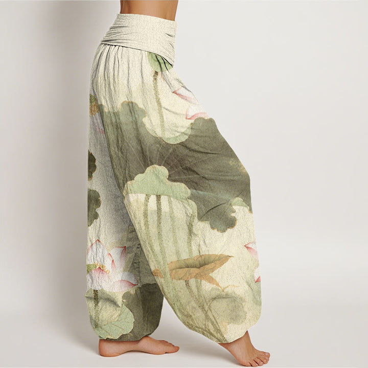 Lässige Haremshose mit Lotusblüten-Muster für Damen mit elastischer Taille und Buddha Stones - image 6
