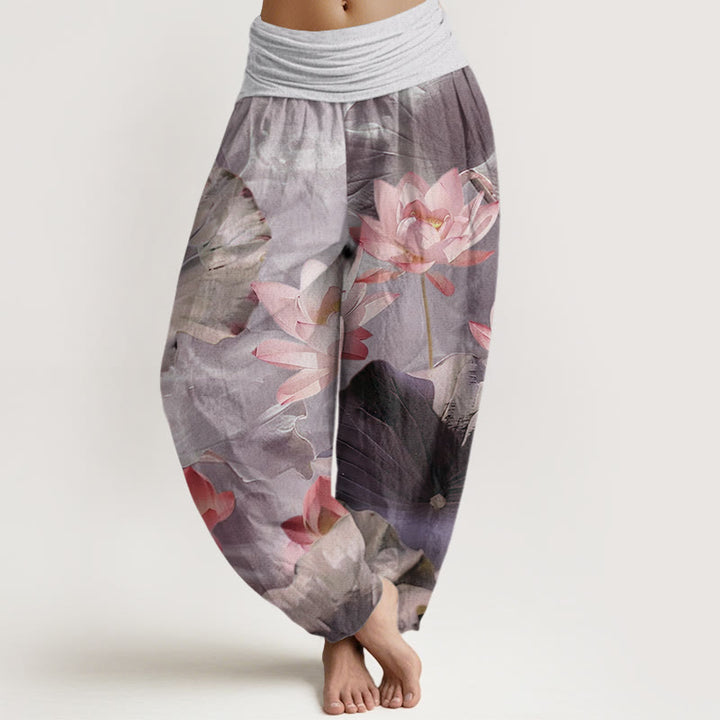 Buddha Stones Lässige Haremshose mit Lotusblüten-Teich-Muster für Damen, elastische Taille - Distel - US22， UK/AU26，EU54 (6XL) - image 5