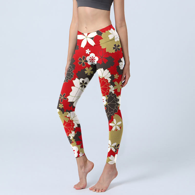 Buddha Stones Kirschblütenblätter Musterdruck Gym Leggings Damen Yogahose - Purpur - US18， UK/AU22，EU50 (4XL) - image 1