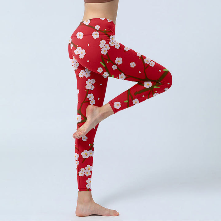 Buddha Stones, Pflaumenblüten, Zweige, Blätter, Musterdruck, Gym-Leggings, Damen-Yogahose - image 5