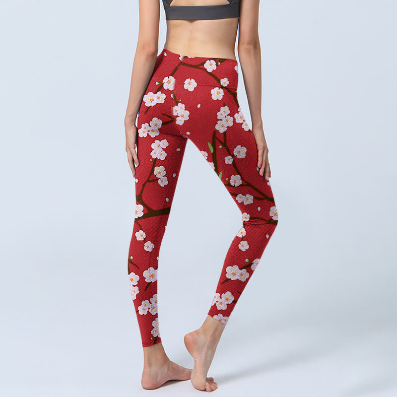 Buddha Stones, Pflaumenblüten, Zweige, Blätter, Musterdruck, Gym-Leggings, Damen-Yogahose - image 3