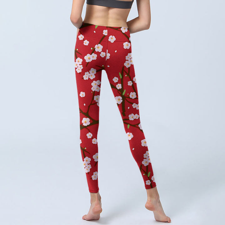 Buddha Stones, Pflaumenblüten, Zweige, Blätter, Musterdruck, Gym-Leggings, Damen-Yogahose - image 6