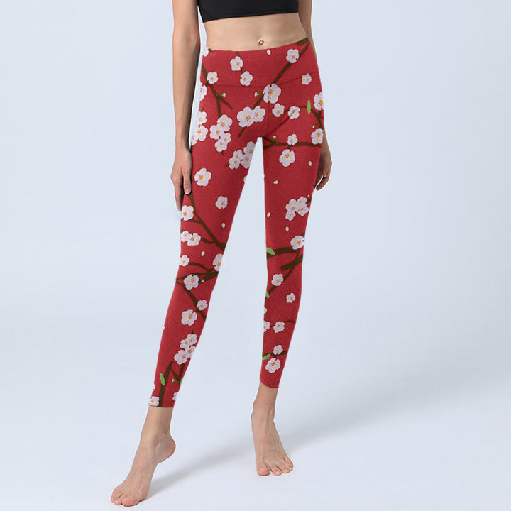 Buddha Stones, Pflaumenblüten, Zweige, Blätter, Musterdruck, Gym-Leggings, Damen-Yogahose - image 6
