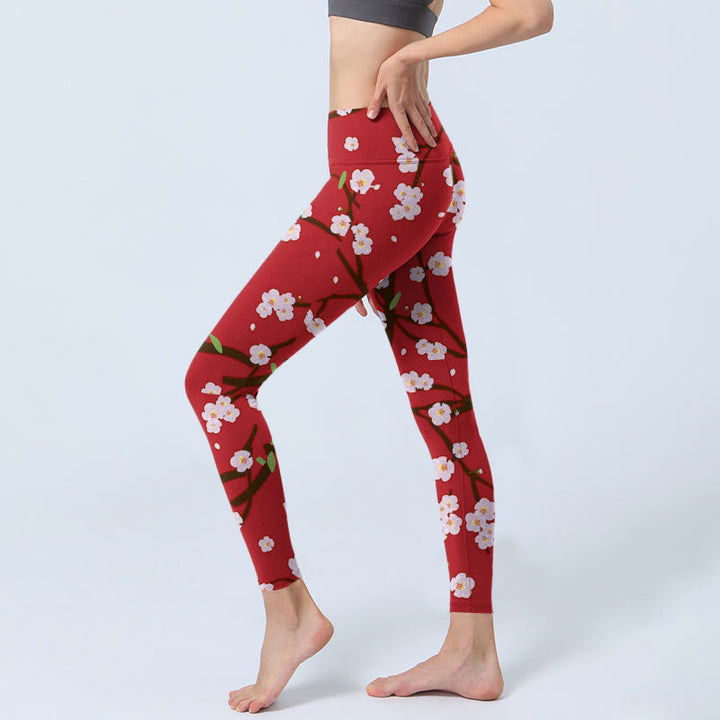 Buddha Stones, Pflaumenblüten, Zweige, Blätter, Musterdruck, Gym-Leggings, Damen-Yogahose - image 3