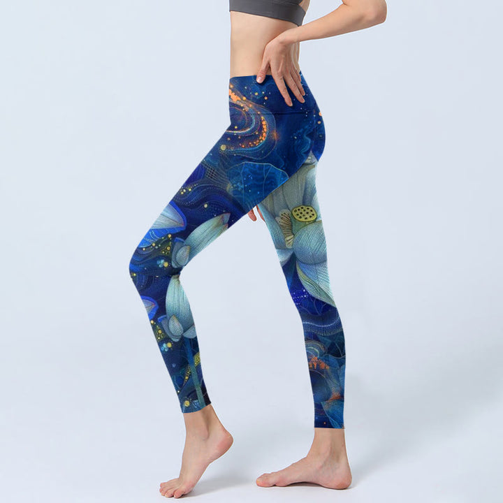 Buddha Stones Blooming White Lotus Musterdruck Gym Leggings Damen Yogahose - image 3