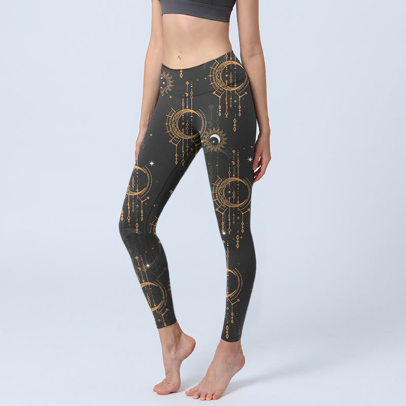 Buddha Stones Mond Stern Konstellation Print Gym Leggings Damen Yoga Hose - Schwarz - US18, UK/AU22, EU50 (4XL) - image 0